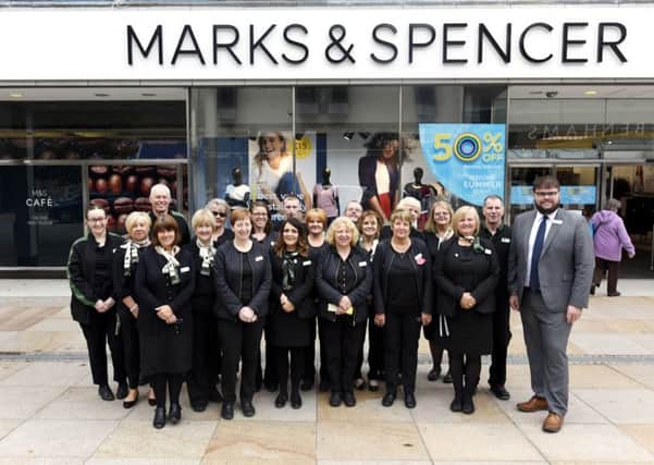 Staff at Marks & Spencer in Kirkcaldy High Street today. Pic: Fife Photo Agency.