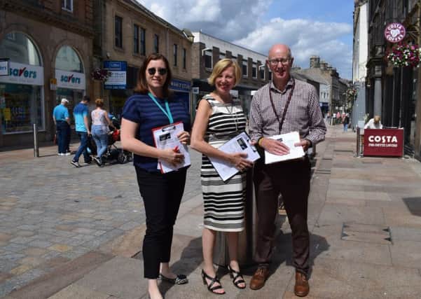 Campaigning for a cinema in Kirkcaldy are Lesley Laird MP (centre), Councillor Alistair Cameron (right) with  Fiona Sword  from the MP's office.