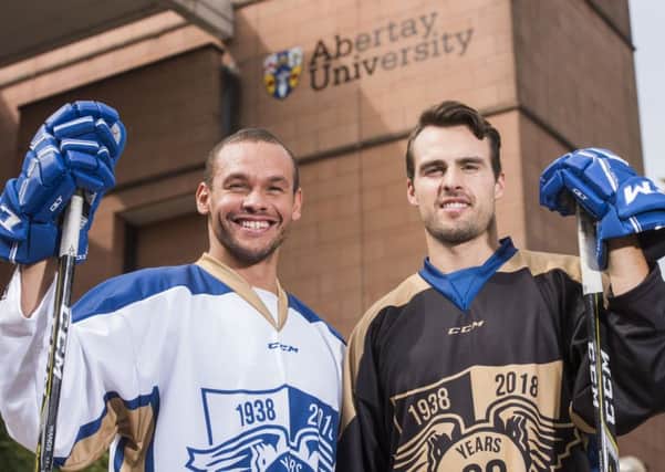 Fife Flyers' new signings Joe Basaraba (right) and Evan Stoflet at Abertay University