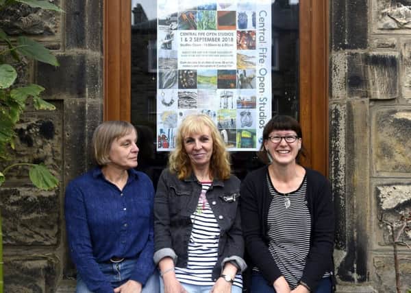 Members of the organising committee for Central Fife Open Studios -  Fay McGlashan, Irene Thomson & Evie Milo. Pic:  Fife Photo Agency