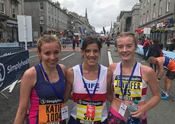 Great Aberdeen Run gold and bronze medallists Sheena Logan and Jen Cruickshanks (centre and right).