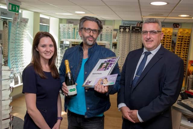 Specsavers St Andrews store director Julia Campbell, finalist Scott Orr and store manager Phil Shelton.