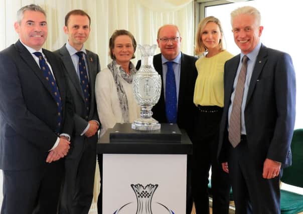 MP Stephen Gethins hosted the 2019 Solheim Cup event in Parliament with Catriona Matthew and Di Dougherty. Picture by Stuart Adams.