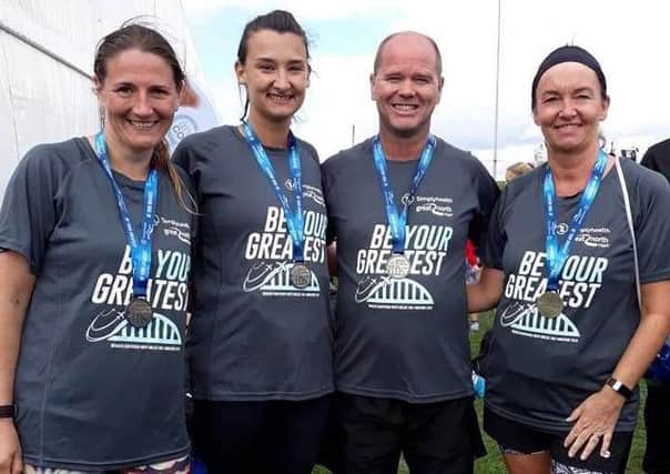 Club members Claire Doak, Jemma Guild, Davie Hogg and Teresa Guild after they had completed the Great North Run half marathon.