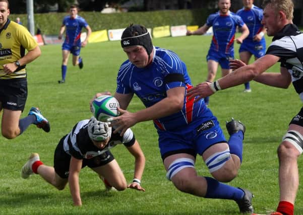 Connor Wood scores a try. Kirkcaldy RFC v Kelso RFC - Match 2, Tennent's National League Division 1, 8th September 2018. Photo by Michael Booth