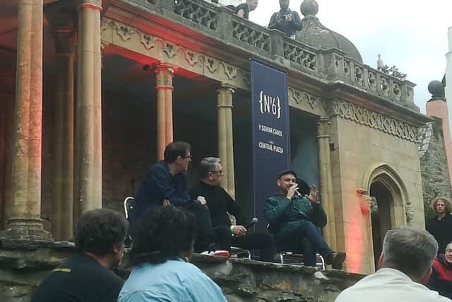 Festival Number 6, Portmeirion - setting of the cult TV series, The Prisoner. On stage are Mike Joyce and Stephen Moore, drummers with The Smiths and New Order