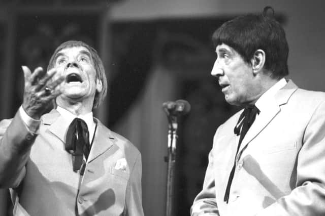Scottish entertainers Jack Milroy and (right) Rikki Fulton as Glasgow patter-merchants Francie and Josie, at the King's theatre Glasgow, June 1988.