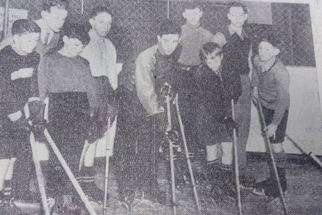 One of the very first PR pics from Fife Fkyers in 1938 as player-coach Les Lovell schools local kids in the art of ice hockey. The team made its debut on October 1, 1938 in front of 4265 fans who saw them lose 4-1 to Dundee Stars.