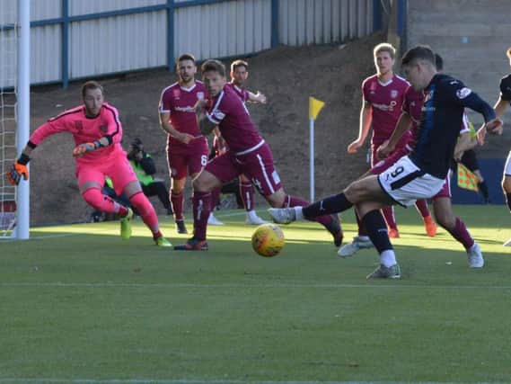 Kevin Nisbet fires home the Raith Rovers equaliser. Pic: George McLuskie