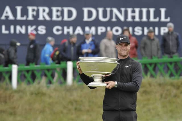 Lucas Bjerregaard, winner of the Alfred Dunhill Links Championship 2018, with the trophy . Picture by John Stewart.