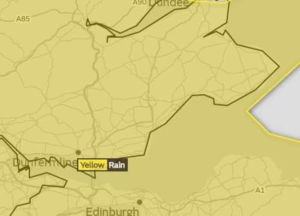 Weather warning issued on October 9 - rain for Fife on Saturday, October 13. Image courtesy of Met Office.
