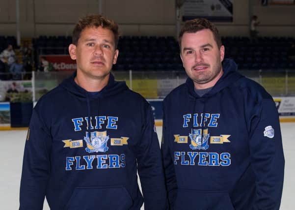 Fife Flyers 2018-19 - head coach Todd Dutiaume (left), and assistant coach, Jeff Hutchins (right) (Pic: steve Gunn)