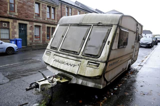 Eyesore caravan parked on Hamilton Street since 2013, having previously sat on Glasgow Road for years before that. Picture: Johnston Press