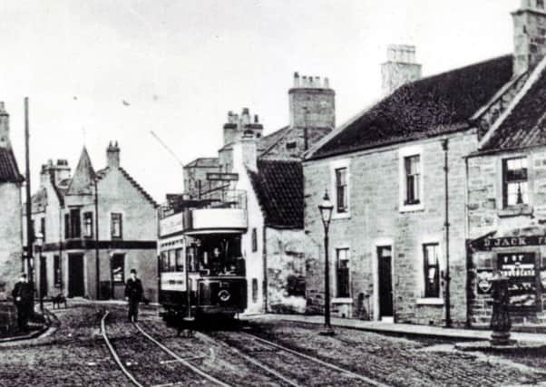 The year of this picture is unknown but it shows one of Kirkcaldys trams stopping at its final destination at the 
terminus in Gallatown. From here the tram would run to the terminus at Linktown, via the High Street.