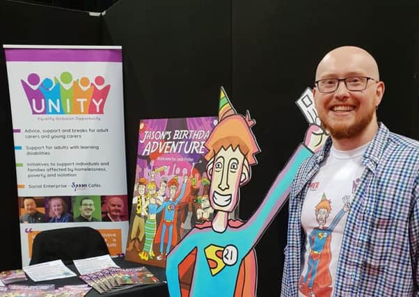 Jack at Glasgow Comic Con, where the group were showing off their new comic.