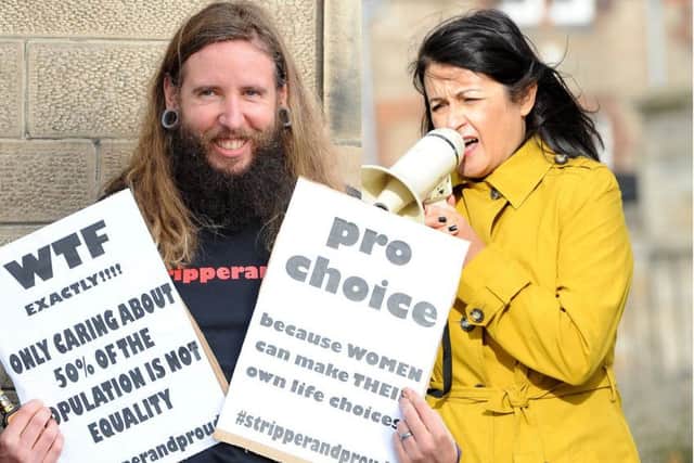 Stripper Amby Stanyer-Hunter and anti-strip club campaigner Marie Penman. Pictures: Fife Photo Agency