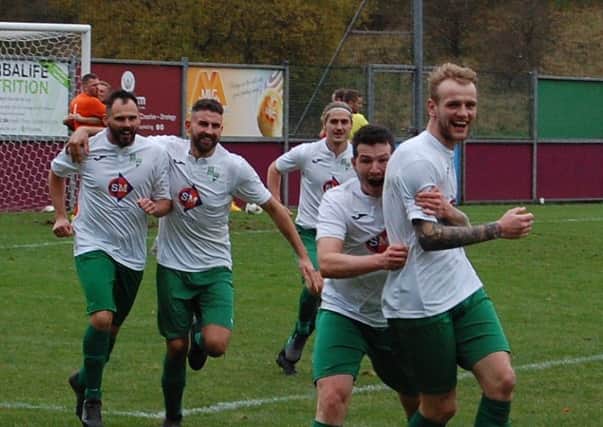 Thornton Hibs players celebrate third goal against Kirkintilloch Rob Roy in the Scottish Junior Cup third round