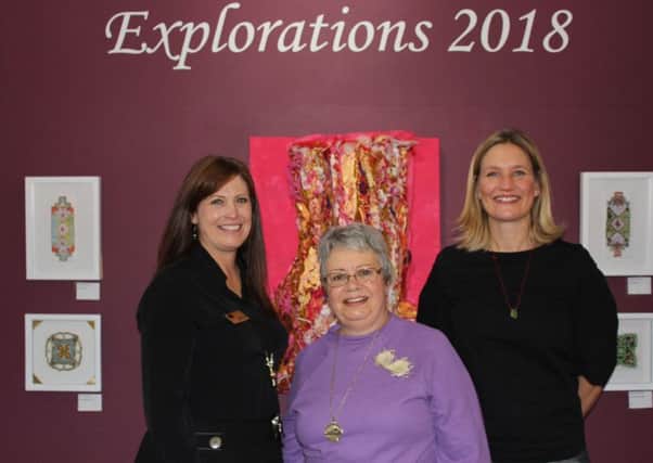Heather Stuart, chief executive of Fife Cultural Trust, Elizabeth Robb, chair of the Guild, and Jane Keith, from Duncan of Jordanstone, at the opening of Explorations 2018 at St Andrews Museum.