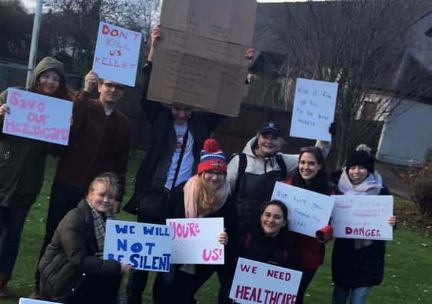 Students protested outside Victoria Hospital over proposals to close the out-of-hours service at St Andrews Hospital.