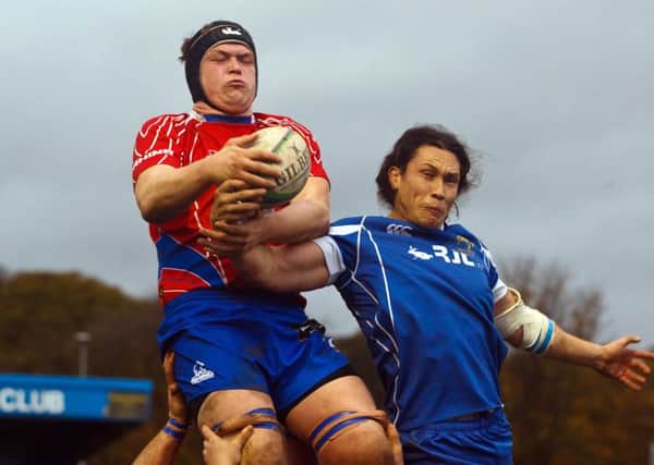 Connor Wood, pictured in action last week against Jed-Forest, scored two of Kirkcaldy's four tries in the defeat to Musselburgh. Photo by Michael Booth