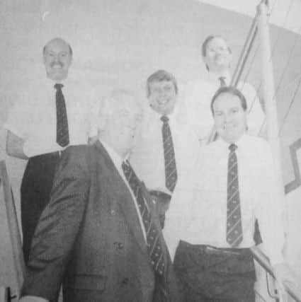 October 1992 - opening of new Bank of Scotland branch at Mitchelston, Kirkcaldy: Foreground: David Paterson, senior manager). From left Tom Steel, David McCallum, Jim Duthie, Derek Rolland
