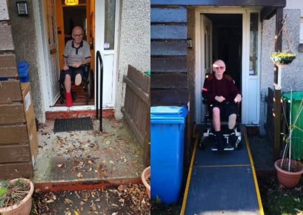 Andrew was stuck in his house (left), before the new ramp was installed.
