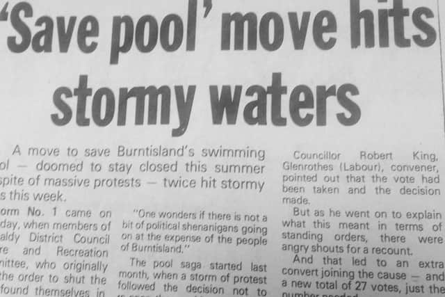 1979, the closure of Burntisland open air swimming pool makes the headlines in the Fife Free Press
