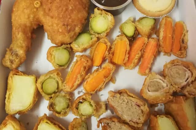 The deep fried Christmas lunch, including sprouts!