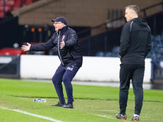 Raith Rovers manager John McGlynn fires up his team from the touchline at Hampden. Pic: Ian Cairns