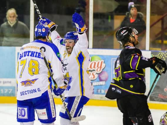 The emotion shows on the face of Carlo Finucci after Danick Gauthier (78) scored Fife's equaliser with 50 seconds left. Pic: Manchester Storm