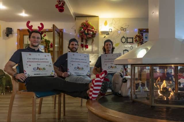 Festive Footwear Friday...Christmas fundraising campaign for CHAS was launched by Fife Flyers Rick, Scott and Paul.