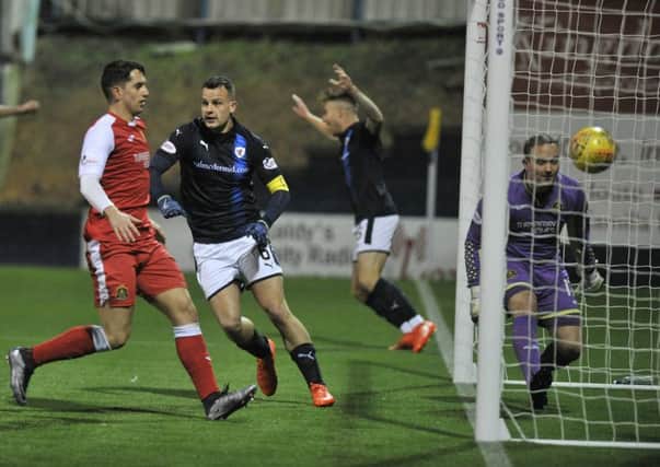 It's there! Euan Murray scores Raith's third goal (picture by George McLuskie).
