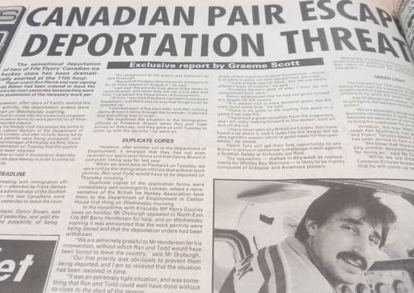 Fife Flyers 1985 - deportation threat facing Todd Bidner and Ron Plumb
