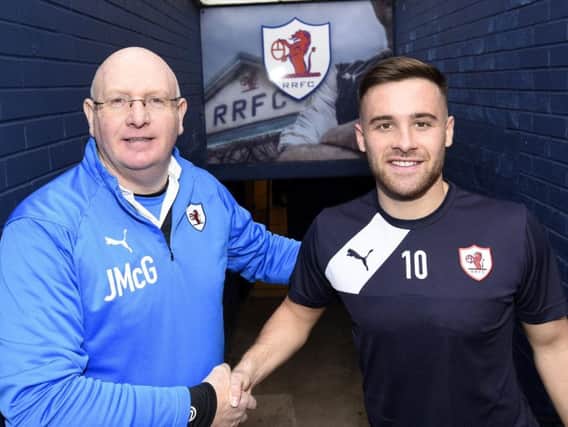 Raith Rovers manager John McGlynn with Lewis Vaughan after the striker signed a new two-year deal. Pic: Fife Photo Agency