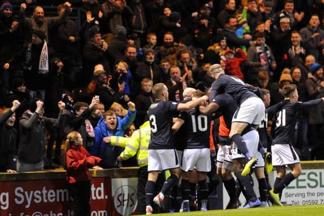 Raith v Dunfermline -LEWIS VAUGHAN celebrates after  2nd  goalcredit- Fife Photo Agency