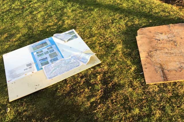 Vandals have destroyed the notice board, just  a week after it was installed.