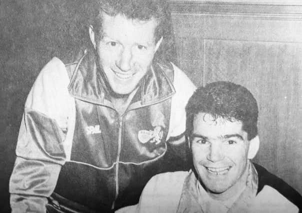 Rovers manager Jimmy Nicholl with new signing Peter Hetherston in 1991