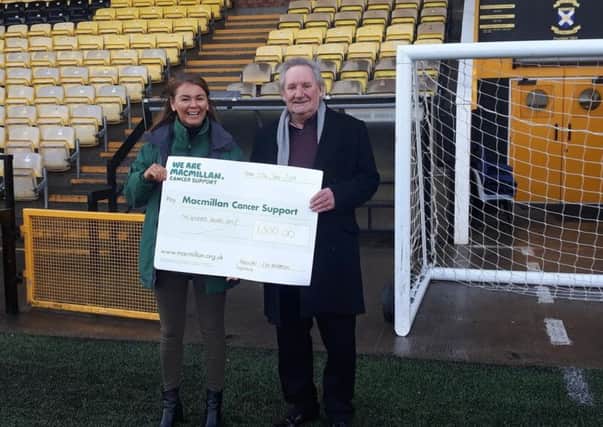Michelle Campbell, Regional Fundraising Manger, Macmillan Cancer Support along with Ken Henderson, Commercial Director of East Fife FC