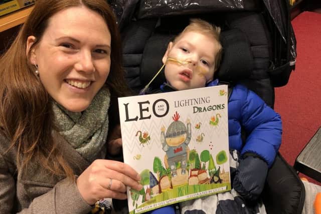 First look...at the book in Waterstones for proud mum Gill White and the hero of her story, Leo.