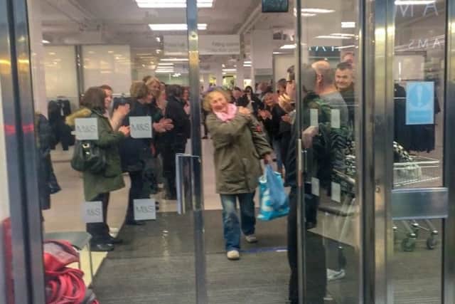 One of the final customers, Doreen Dallas, leaves Kirkcaldy M&S just after 4pm on February 5, 2019.