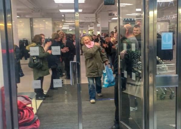 One of the final customers, Doreen Dallas, leaves Kirkcaldy M&S just after 4pm on February 5, 2019.