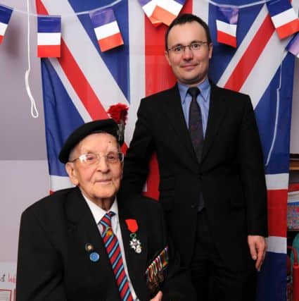 Douglas Blair Denwette receiving the Legion d'Honneur from Emmanuel Cocher (consul general of France in Scotland). Pic credit:  Fife Photo Agency.