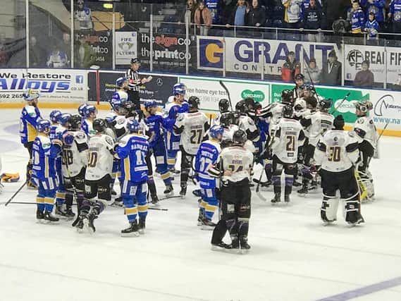 A scene from the post-match altercation involving Fife Flyers and Manchester Storm.