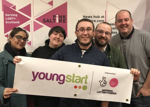 The Pink Saltire committee with Stuart Duffy (right).