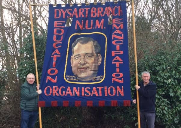 Former miners Tom Adams, right and Bob Young mark the 35th anniversary of the start of the miner's strike of 1984/85 at the site of the former Frances Coliiery site in Dysart Fife.