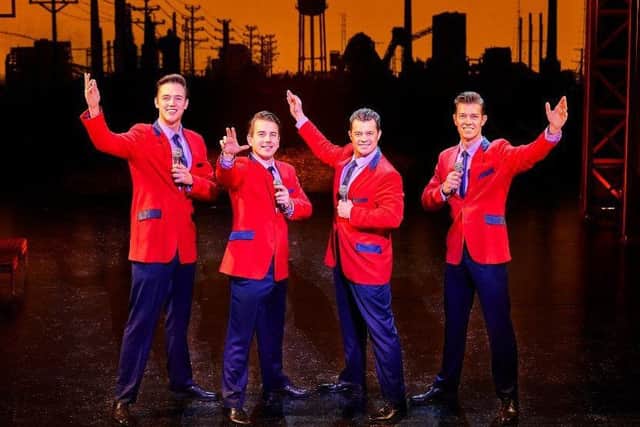 The Edinburgh cast of The Jersey Boys  features Michael Watson as Frankie Valli (We Will Rock You and Sister Act, West End); Simon Bailey as Tommy De Vito (Phantom of the Opera, West End), Declan Egan as Bob Gaudio (who played the same role in his native Australia) and Lewis Griffiths as Nick Massi (Legally Blonde  The Musical UK Tour). Pic: Brinkhoff_Mogenburg