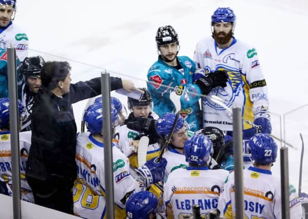 Belfast Giants and Fife Flyers clash during an EIHL game (Pic:  William Cherry/Presseye  )