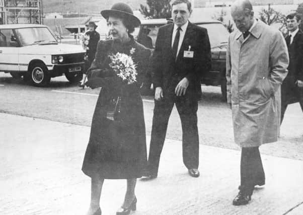 The Queen and Prince Phillip arrive at Mossmorran in June 1986
