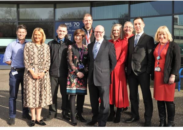 Housing Minister Kevin Stewart with representatives from Shelter Scotland, Fife Council, NHS Fife and service users on his visit to Victoria Hospital. (Pic George McLuskie).