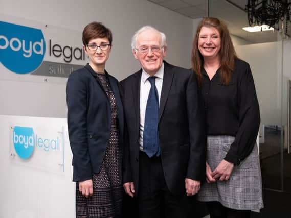 At the launch of Boyd Legal's new premises in Kirkcaldy are Kelly Matthews,  Peter Aitken and Angela Shaw (Pic: Lifetime Photography)